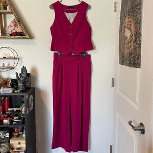 T Tahari Fuchsia Vest & Wide Leg Trouser Set XL NWOT